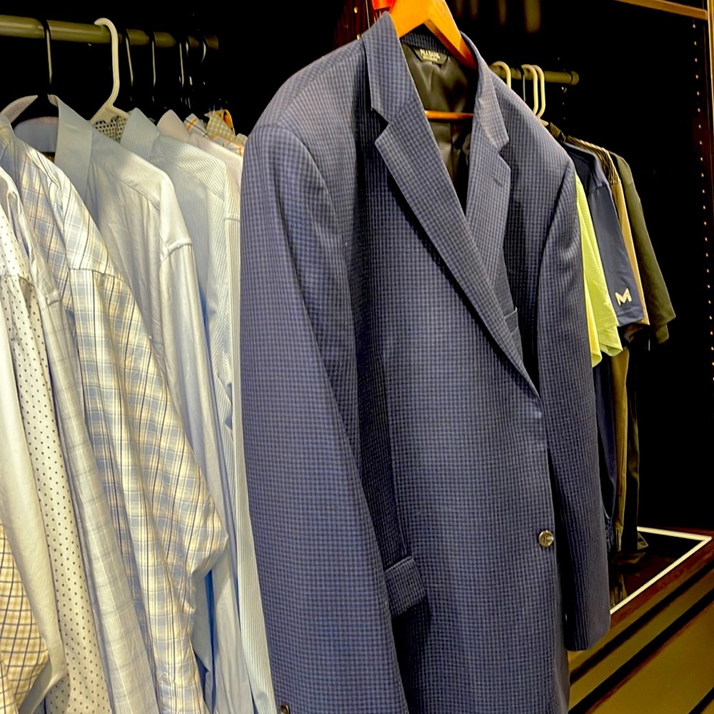 His a Bank executive collection, blue and Black check sport coat.